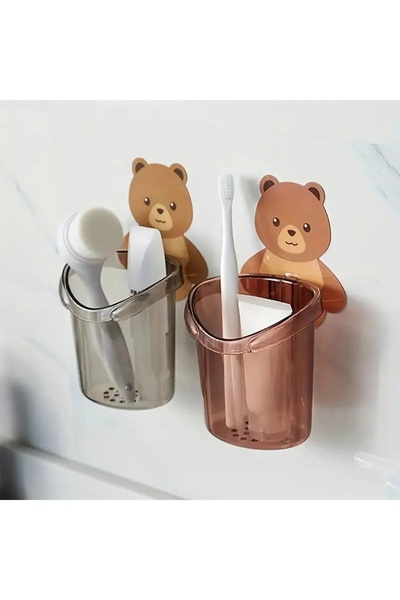 Tasarım Evi 2 Adet Ayı Figürlü Diş Fırçalık Organizer Ve Askılık Ayıcık Diş F...
