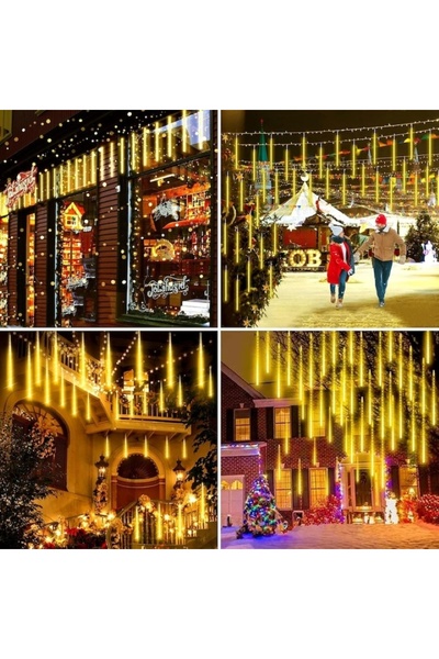 EMATTEIRO Instalație de Crăciun Tip Meteoriți Căzători, 8 Tuburi, 50 cm Lungime, 288 LED-uri SMD, Alb Cald