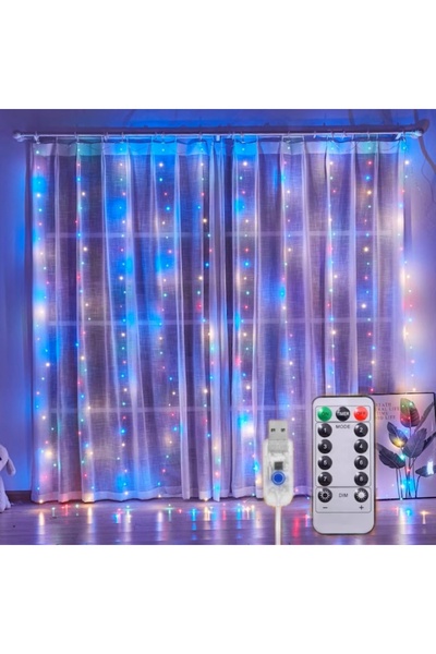 EMATTEIRO Christmas Curtain Installation 3x3m, 300 LED, USB, 8 Modes, Remote Control, Multicolor