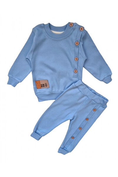 Miniworld Set baieti 2 piese, albastru, bumbac, nasturi decorativi