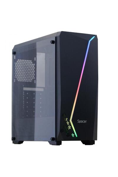 Spacer Flash ATX Mid Tower Θήκη Gaming PC, Σκληρυμένο Γυαλί, Μαύρο, Χωρίς Τρο...