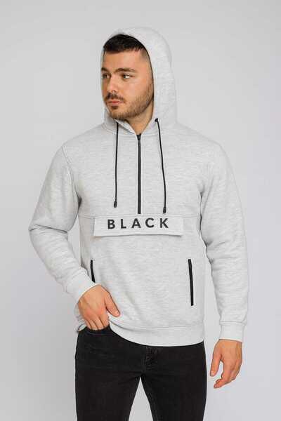 ANATOLIATEKSTILE Ανδρικό φούτερ streetwear "BLACK" με κουκούλα και μπροστινή ...