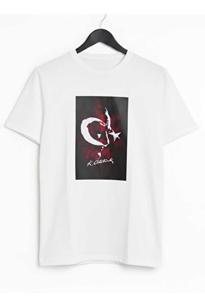 bumerangspor تي شيرت أتاتورك جست مطبوع بأكمام قصيرة للجنسين باللون الأبيض