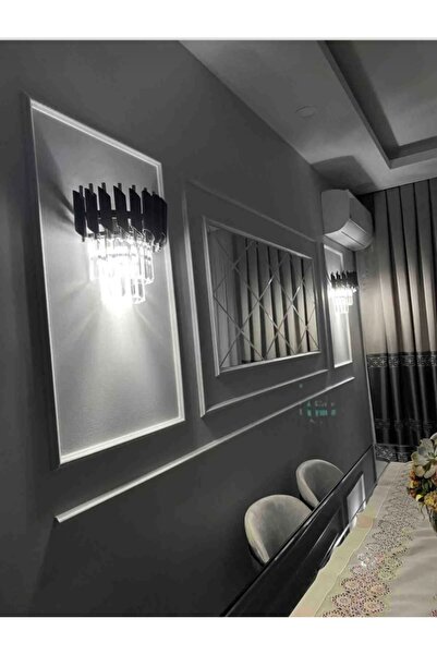 MİRLED AYDINLATMA Duvar Apliği Kristal Tabut Taşlı Lüks Aplik - Siyah Krom Renk