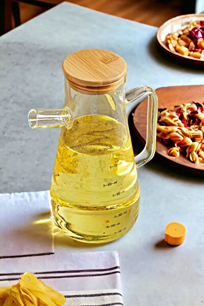 ANI OFİS KIRTASİYE Egonex bamboo lid glass oil dispenser vacuum borosilicate ...