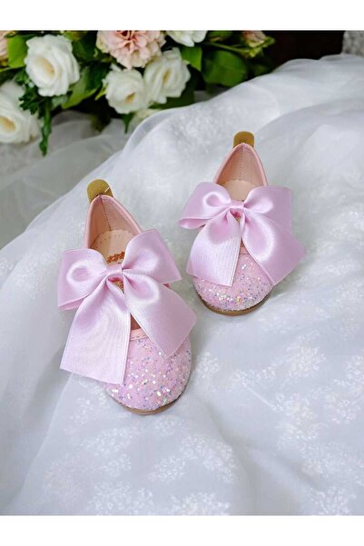 PATİK BEBE Girl's Powder-Colored Orthopedic Ballerinas with Bow-Tie