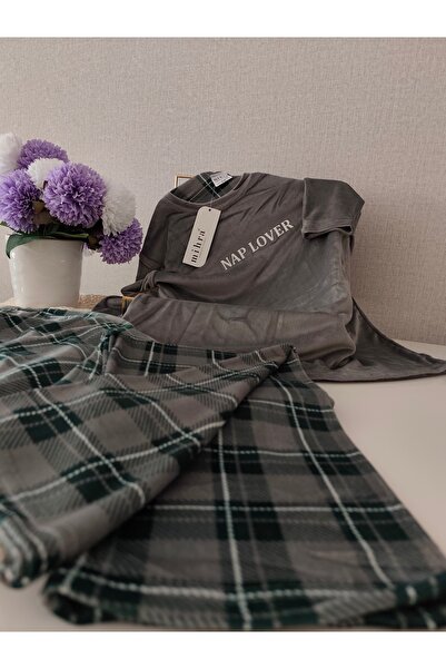 Mihra Gri Kadife Pijama Takımı S/M-L-XL-XXL