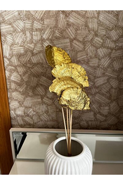 Vesile Atölye Kuru Çiçek Aranjman Kuru Mantar Gold Sponge Mushroom 4 Dal