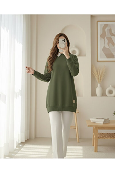 MissRunin Bisiklet Yaka Yırtmaçlı Armalı Sweat