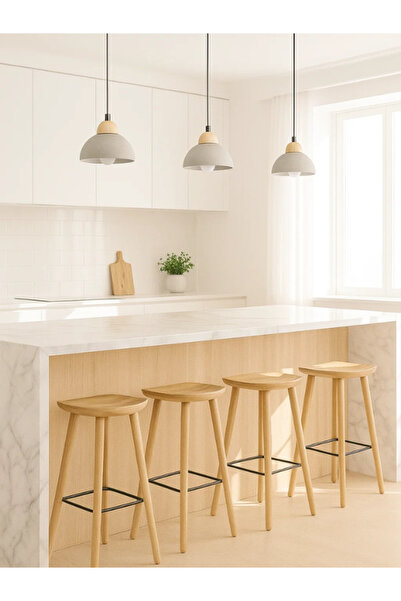 MARIA HOMES Modern Gray Pendant Light – Concrete and Wood Hanging Lamp for Living & Dining Room