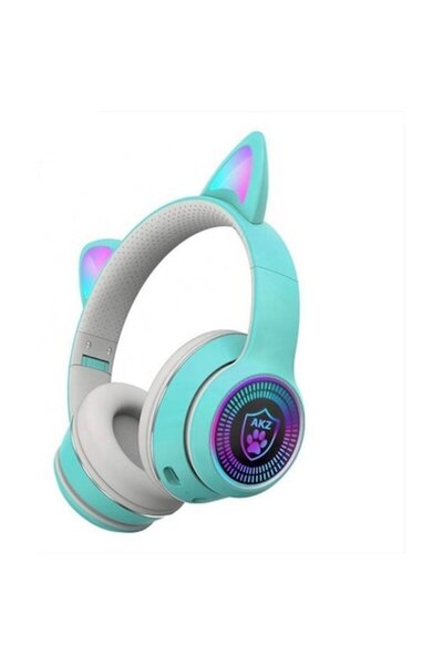 MOOD ( BE AUTHENTIC ) MOOD Cat Ear Wireless Headphones K27 - Bluetooth 5.0, RGB LED, Foldable, TF Card, FM Radio (Turquois