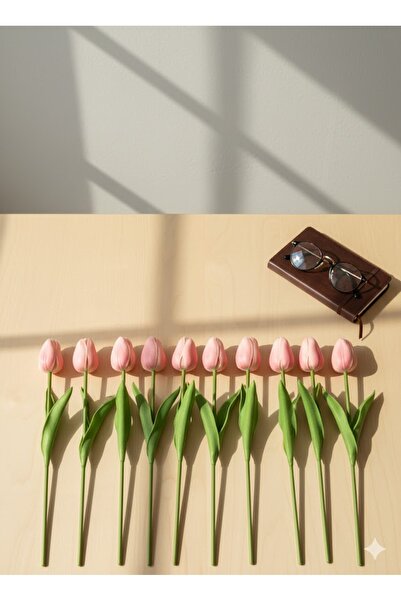 ttvagon Çiçek Pembe Islak Lale 10Adet 27 Cm-Yapay Çiçek