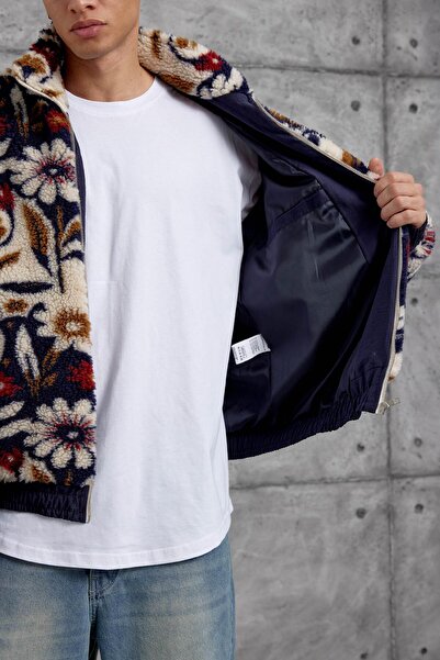 NOMARC Ecru White 251 Flower Patterned Plush Jacket