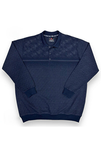 ANNEX Plus Size Men's Collared Patterned Cotton Oversized Sweater