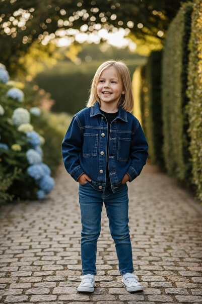 ASL GOLF CLUB Unisex Children's Cotton Long Sleeve Pocket Detailed Denim Jacket