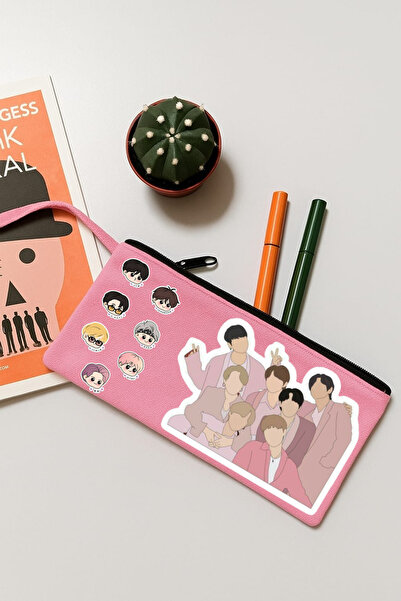 lovver BTS Group Печатна чанта за грим, калъф за моливи, чанта за ръка
