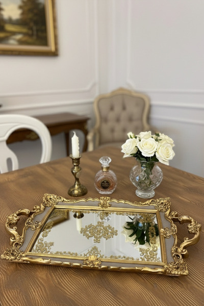 Hanlar Home Stylish Classic Carved Mirrored Gift Engagement Presentation Tray