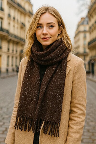 BALIENTE Brown Glitter Puff Thick Women's Shawl 45X180 cm