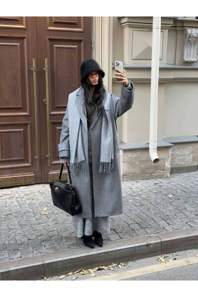 OX-RA Gray Scarf Soft Textured Shoulder Shawl