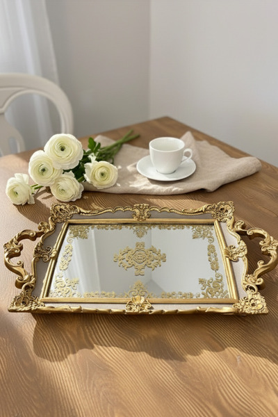 Hanlar Home Stylish Classic Carved Mirrored Gift Engagement Presentation Tray