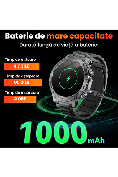 gitech Smartwatch with Bluetooth Calls, Flashlight, Notifications, SMS, Romanian Language, Gift Strap