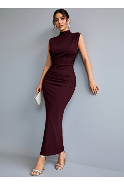 SLAW REZZ Drapeli Yırtmaçlı Elbise Sim Detaylı Fermuarlı Elbise Sim Detaylı Abiye