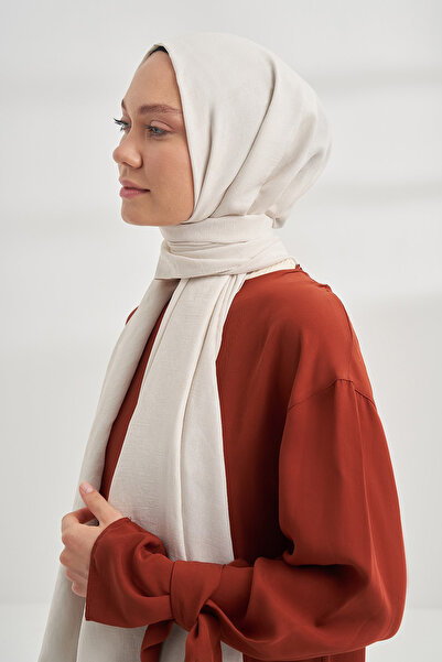 ARMANDA Geometrik desenli Cotton Monogram Şal - Krem