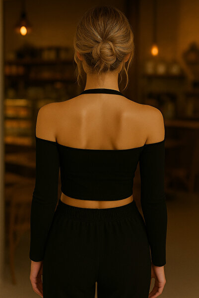 Olyssia Black Diver Fabric Halter Neck Women's Bustier – Bodycon Stretchy Stylish and Trendy Design