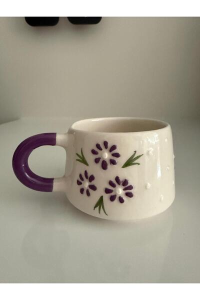 Bumelo كوب قهوة سيراميك مزخرف يدويًا بزهور بنفسجية