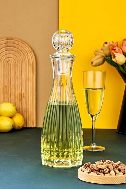 Tasarım Evi El Yapımı 1 Litre Cam Karaf Kristal Kapaklı Sürahi