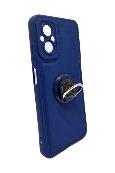 Generic Leather Back Cover With Finger Ring Holder for Xiaomi Poco M5 - Blue