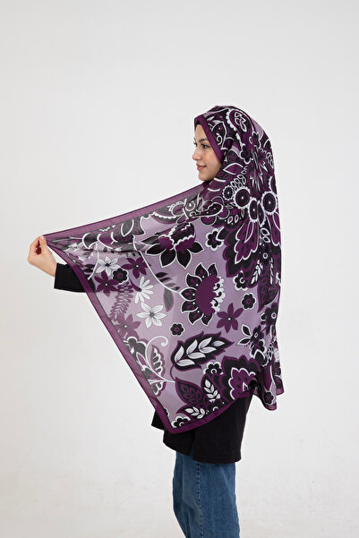 Floral Çiçek Desenli İpeksi Soft Şal Mor