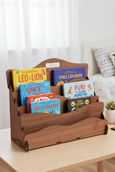 Simux Carry Montessori 4 Raflı Dalgalı Ahşap Mini Kitaplık – Çocuk Odası Kita...