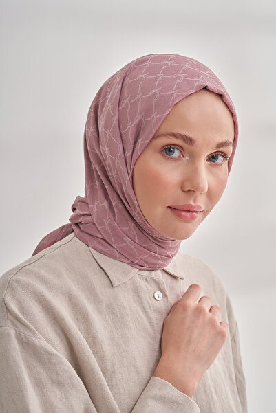 ARMANDA Zincir desenli Cotton Monogram Şal - Pudra
