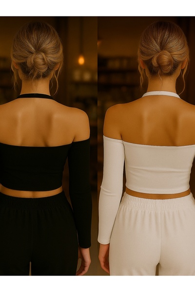 Olyssia Black & White Halter Neck Women's Bustier – Bodycon Stretchy Stylish and Trendy Design