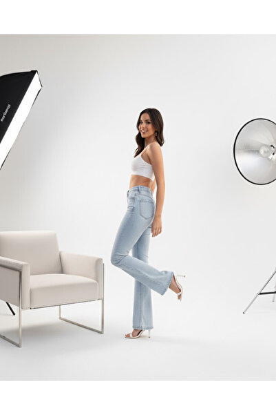 Lyvens Kadın Buz Mavi Palazzo Bol Paça kot Pantolon