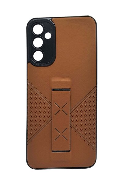 Generic Leather Back Cover With Holder For Samsung Galaxy A14 - Brown