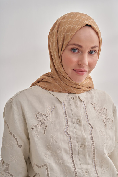 ARMANDA Zincir desenli Cotton Monogram Şal - Dore
