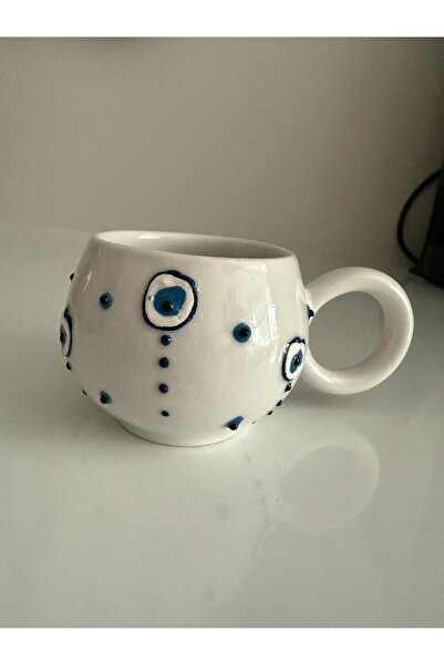 Bumelo كوب قهوة سيراميك مزخرف يدويًا مع خرز العين الزرقاء