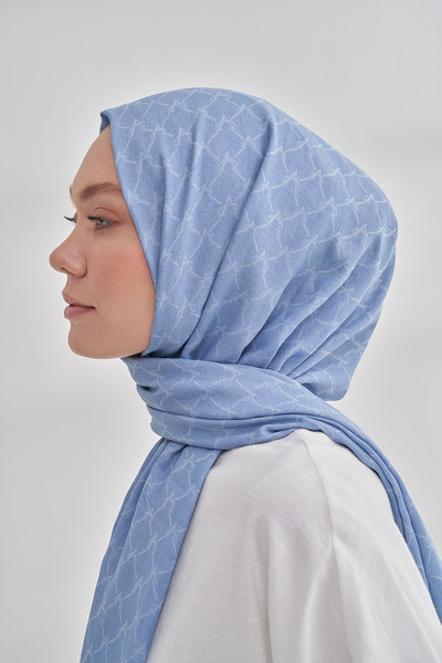 ARMANDA Zincir desenli Cotton Monogram Şal - Kot Mavisi