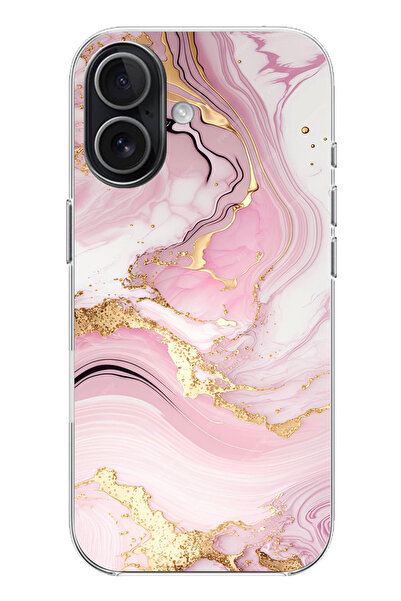 TechTree حافظة سيليكون متوافقة مع هاتف iPhone 17 باللون الوردي الرخامي مطبوع