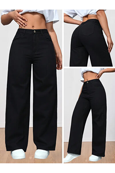 Petronela Women's Jeans 90's Wide Leg Black Super High Waist Loose Jean Palazzo Jeans