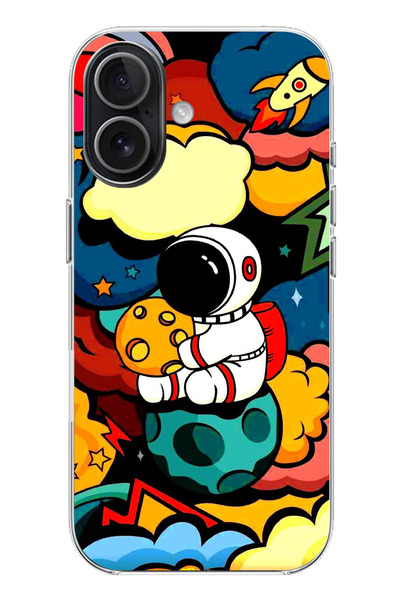 TechTree حافظة سيليكون مطبوع متوافقة مع هاتف iPhone 17 بتصميم رائد فضاء ملون