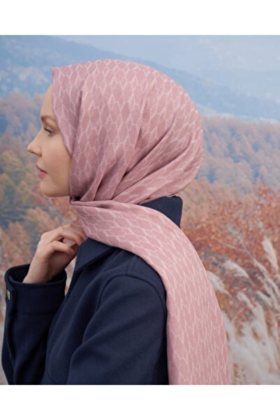 ARMANDA A desenli Cotton Monogram Şal - Pudra