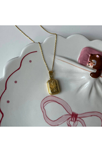 Vintagezegeni Fotoğraflı Diktörtgen Desenli Kapaklı Gümüş Kolye