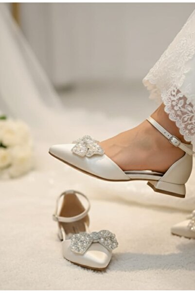 ŞAH İnci Taşlı Fiyonk Babet Gelin Nikah Abiye Ayakkabı