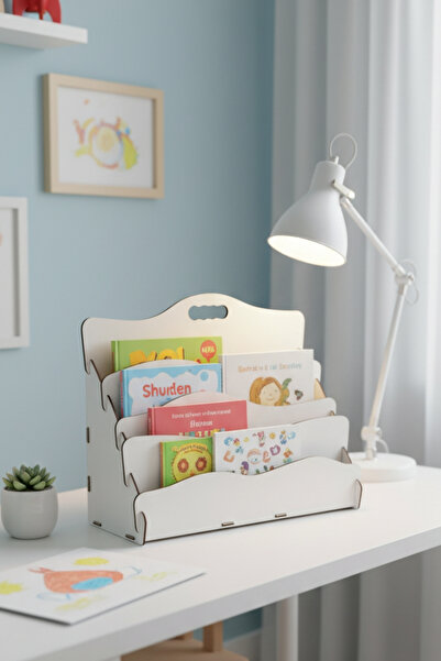 Simux Carry Montessori 4 Raflı Dalgalı Ahşap Mini Kitaplık – Çocuk Odası Kita...