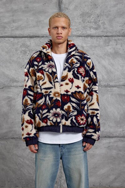 NOMARC Ecru White 251 Flower Patterned Plush Jacket