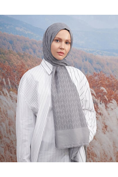 ARMANDA A desenli Cotton Monogram Şal - Gri