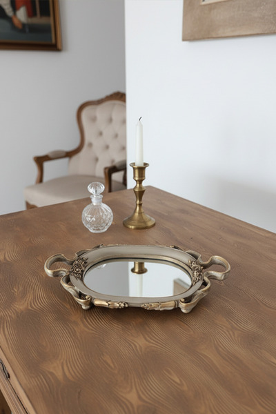 Hanlar Home Şık Klasik Oval Aynalı Hediyelik Nişan Sunum Tepsisi
